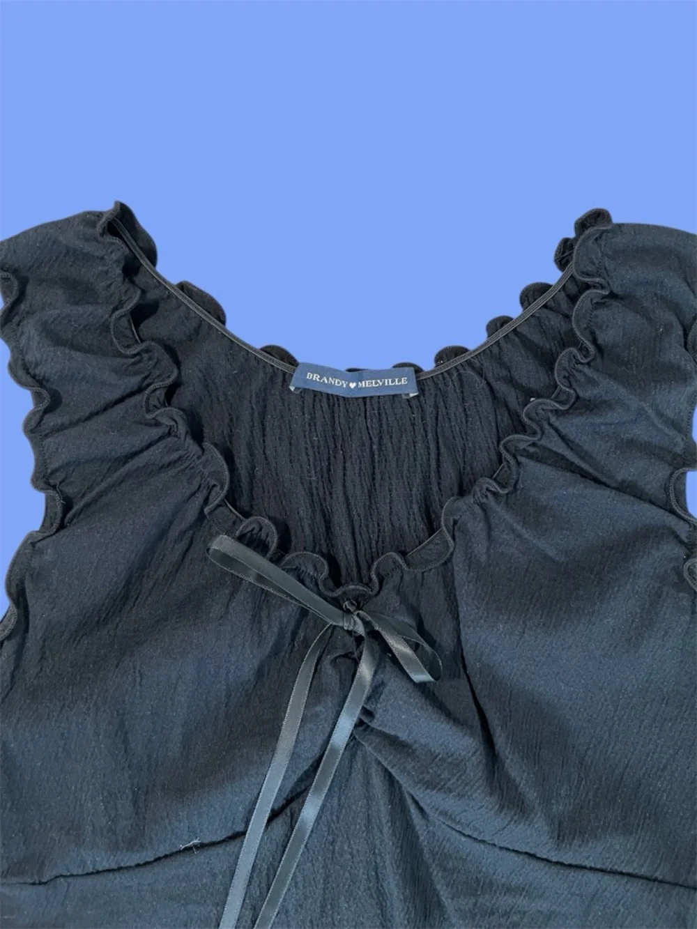 Brandy Melville - Black Ruffled Tie-Front Tank Top - Picture 2 of 3